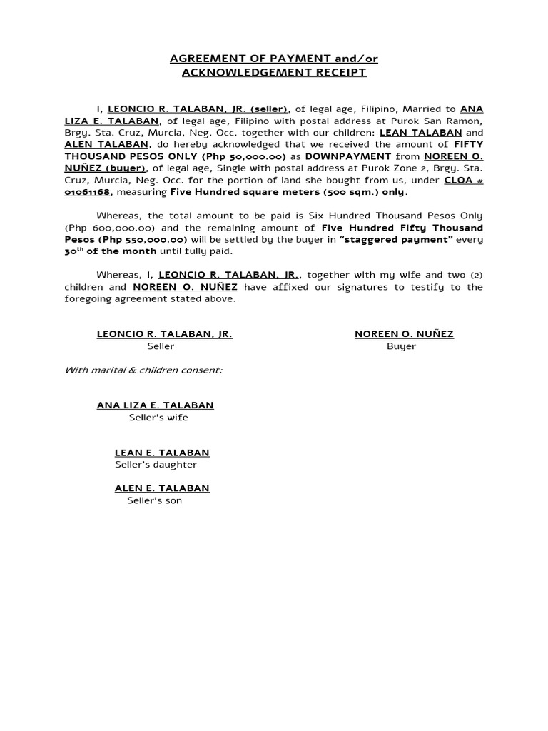 AGREEMENT OF PAYMENT and | PDF