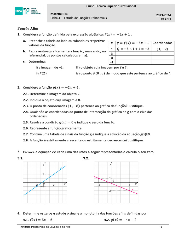Exercícios de Função Afim para 9º Ano | PDF | Função (Matemática ...