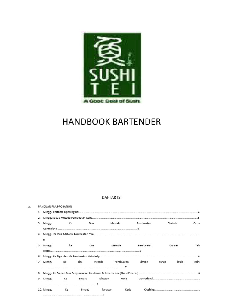 Panduan Bartender Sushi Tei | PDF | Memasak, Makanan, & Anggur