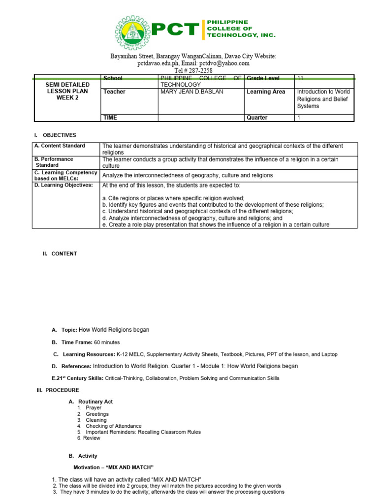 Grade 11 Lesson Plan: World Religions | PDF | God | Theism