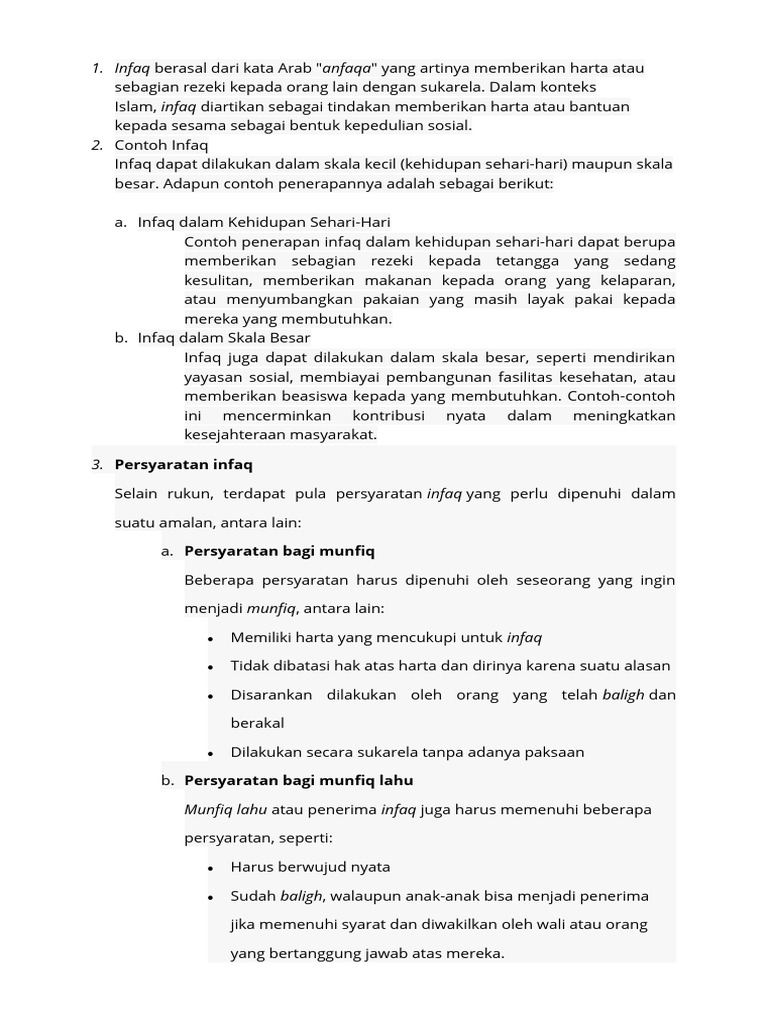 Syarat dan Contoh Infaq dalam Islam | PDF