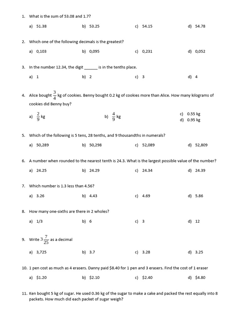 P4 Decimals WS 3 | Download Free PDF | Numbers | Mathematics