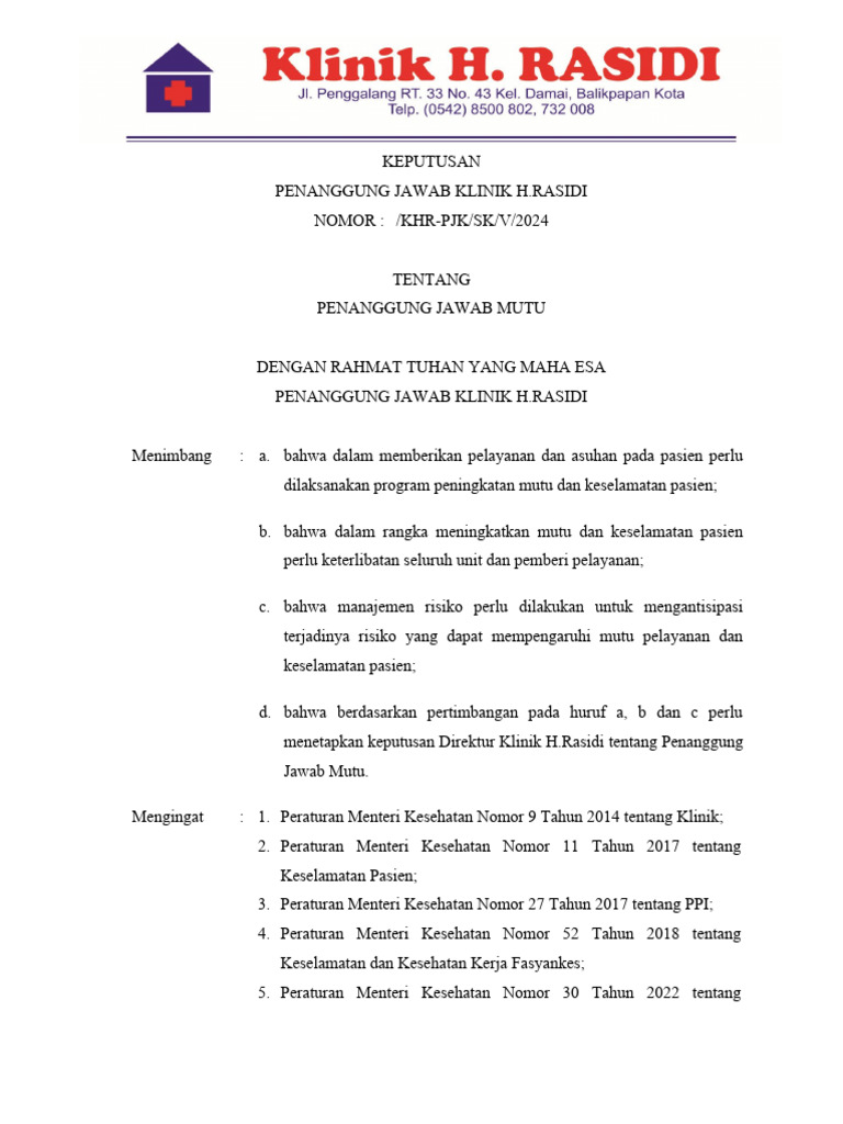 SK Penanggung Jawab Mutu | PDF