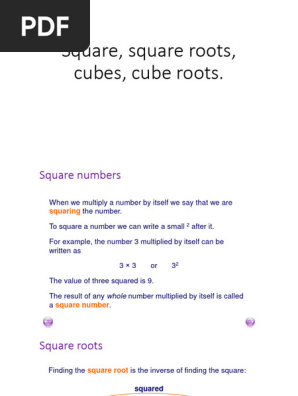 Square, square roots, cubes, cube