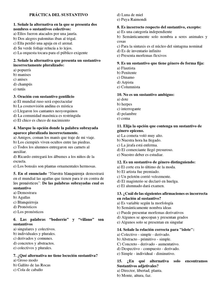 Práctica Del Sustantivo | PDF | Sustantivo | Unidades Semánticas