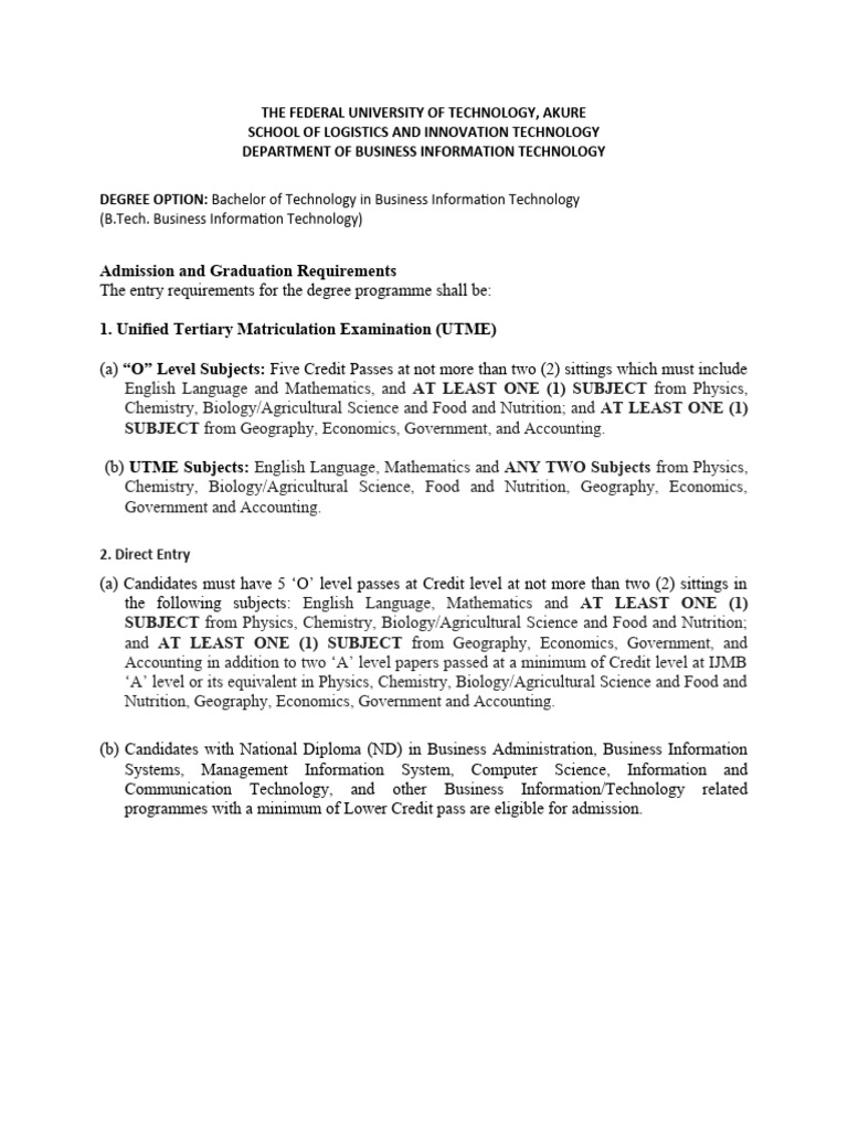 Admission Requirements for B.Tech in Business IT | PDF | Social Science