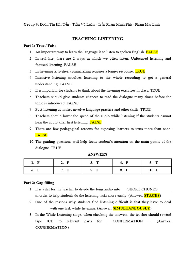 Effective Strategies For Teaching Listening Pdf Pedagogy Language