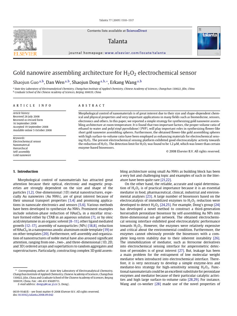 Gold Nanowire Sensor for H2O2 Detection | PDF | Nanowire | Transmission ...