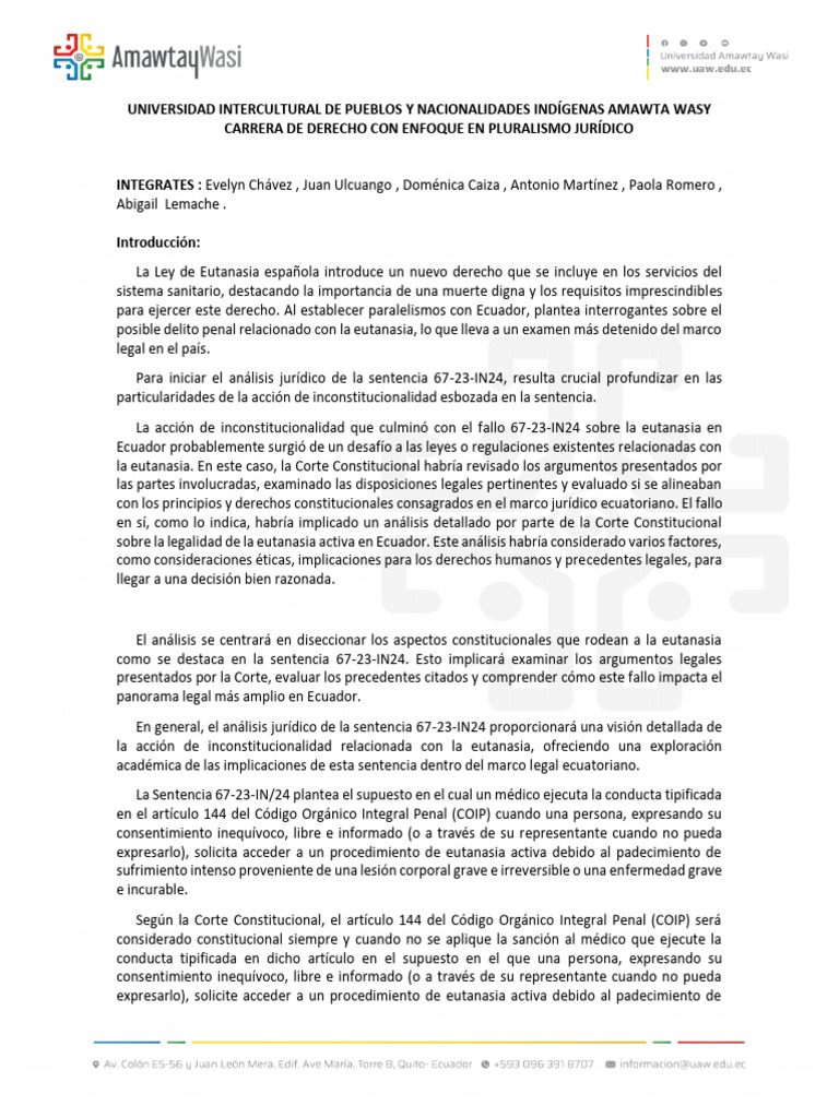 Análisis Jurídico Sentencia Eutanasia | PDF | Dignidad | Constitución