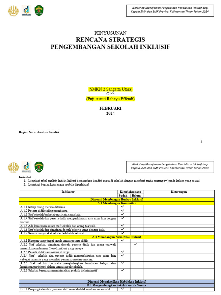 Template Tugas Workshop Penyusunan Rencana Strategis Sekolah Inklusif Pdf