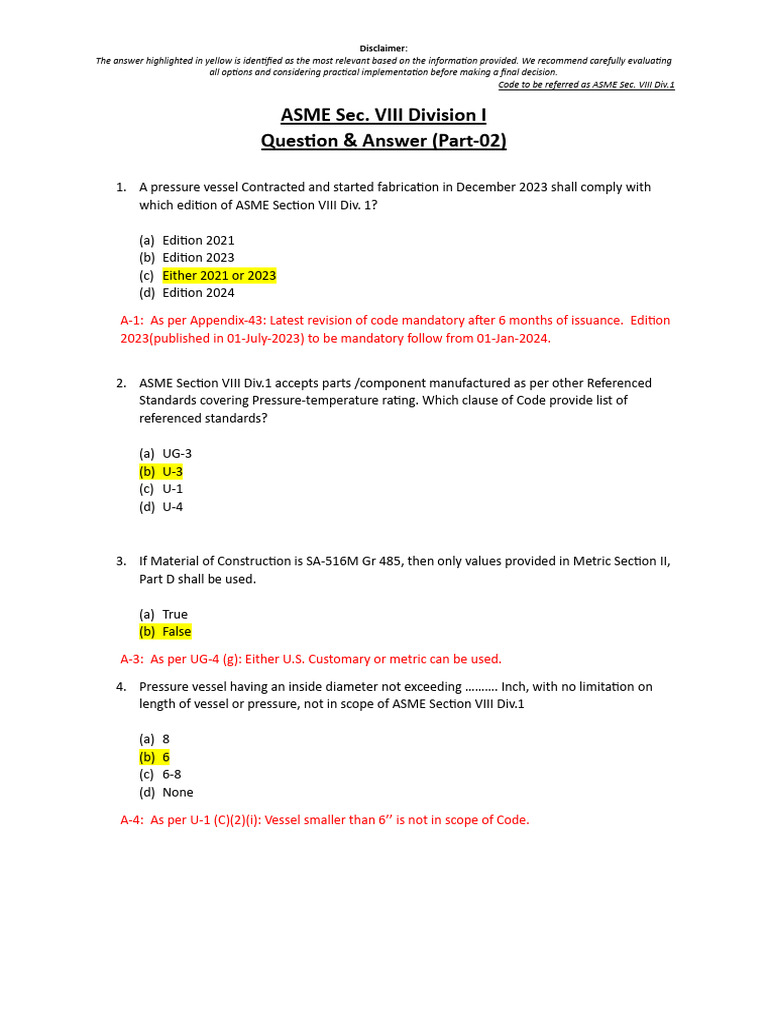 ASME Sec VIII Div 1 Q&A 2023 | PDF | Alloy | Secondary Sector Of The ...