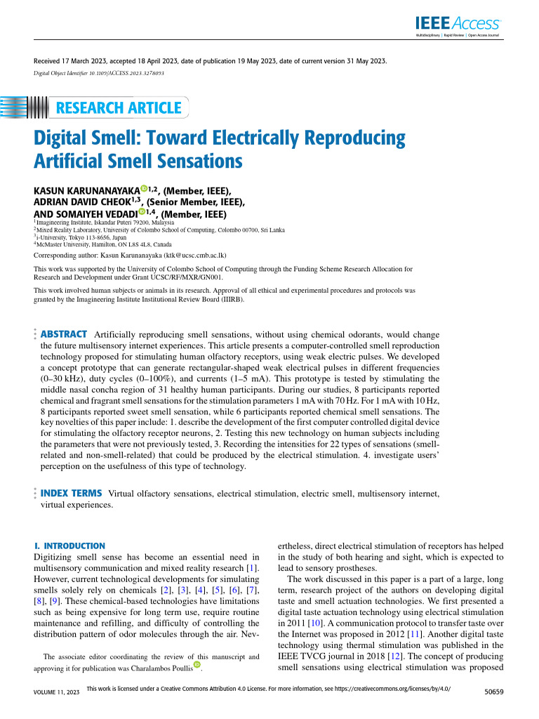 Electrically Reproducing Artificial Smell | PDF | Senses | Odor