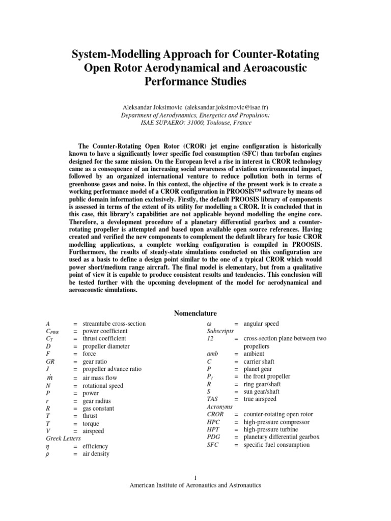 System-Modelling Approach For Counter-Rotating | PDF | Jet Engine ...