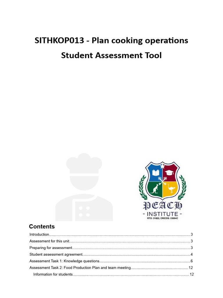 SITHKOP013 Cooking Operations Assessment | PDF | Supply Chain | Cooking