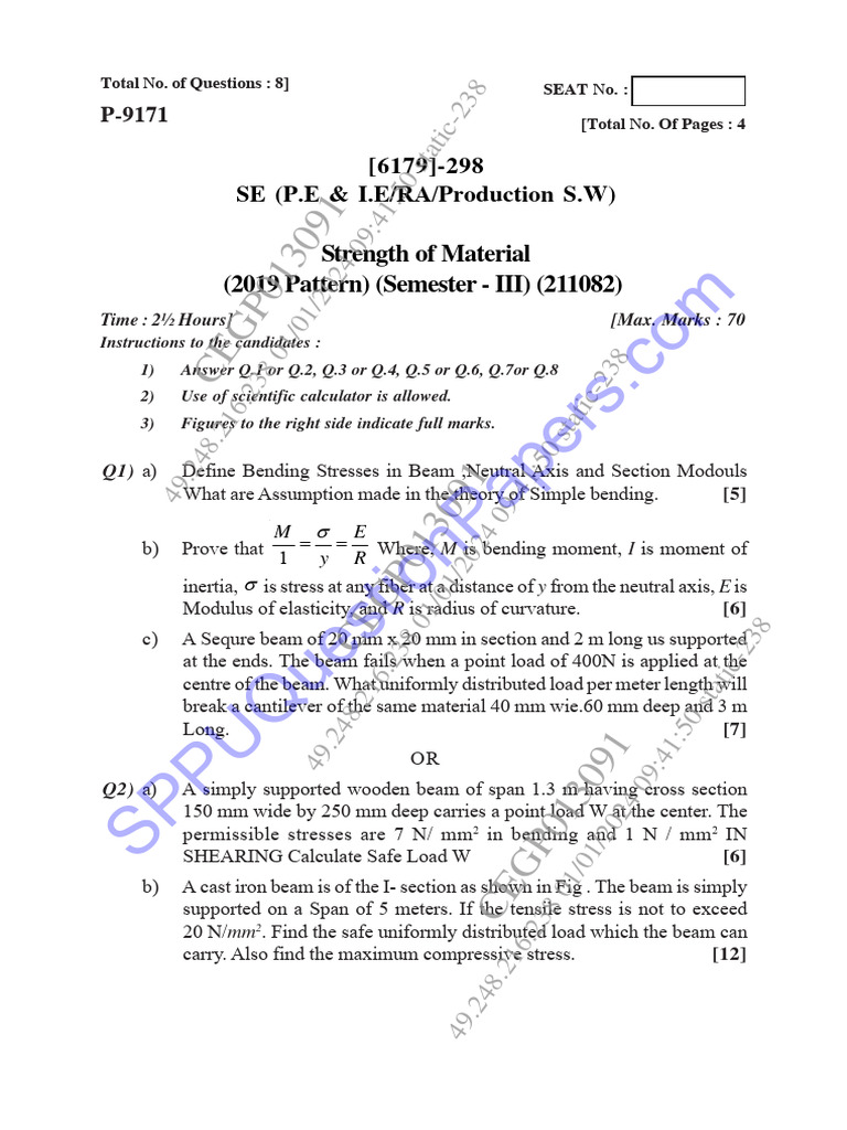 Strength of Materials Exam Paper | PDF | Bending | Beam (Structure)