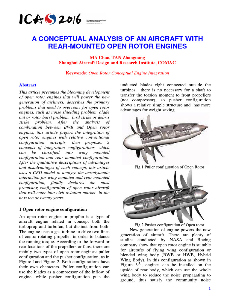 A Conceptual Analysis of An Aircraft With Rear-Mounted Open Rotor ...