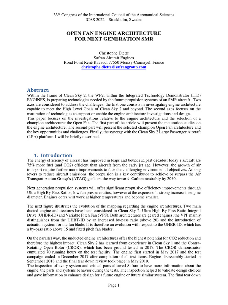 Open Fan Engine Architecture for Future Aircraft | PDF | Engines | Aircraft