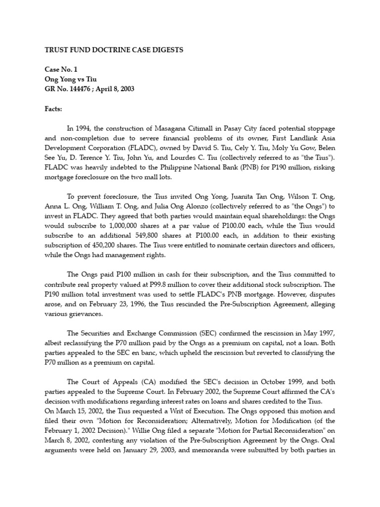 Trust Fund Doctrine Case Digest | PDF | Piercing The Corporate Veil ...