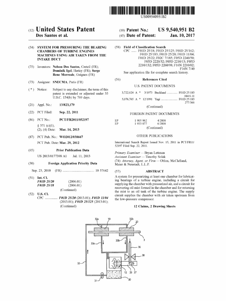Us9540951 system for pressuring the bearing chambers of turbine engines