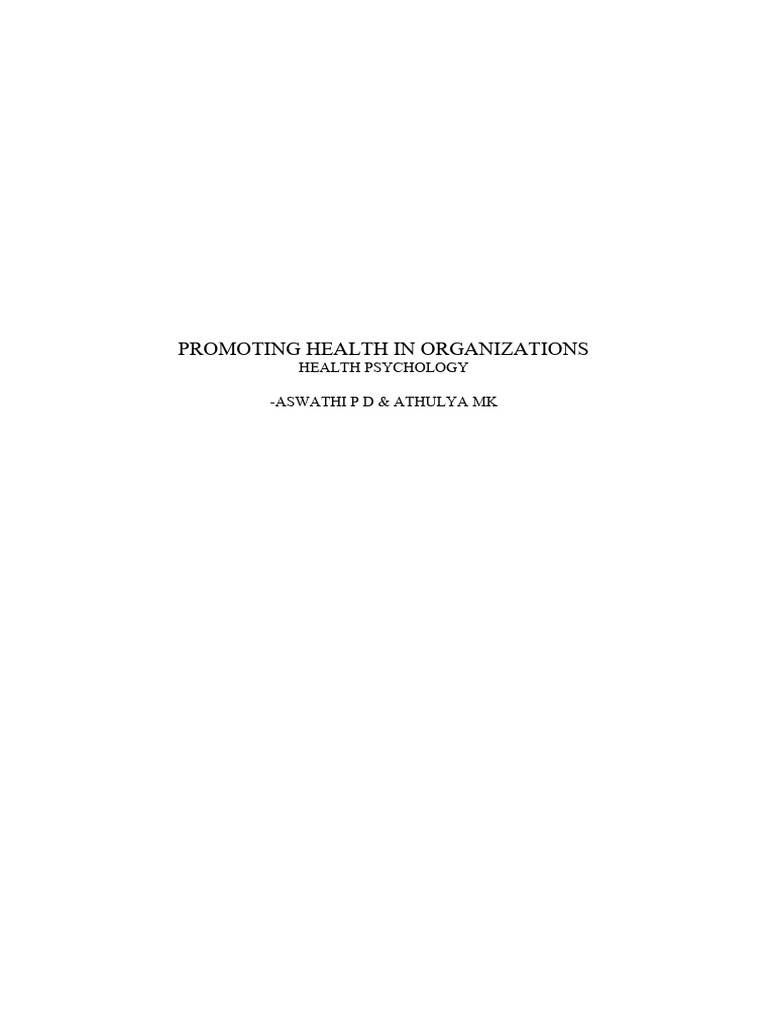 Promoting Health in Organizations | PDF | Cost Of Living | Mental Disorder
