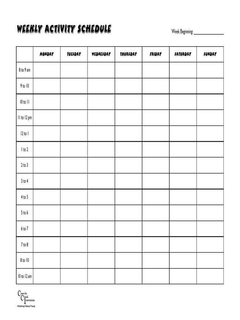 Weekly Activity Schedule Template | PDF | Self-Improvement | Wellness
