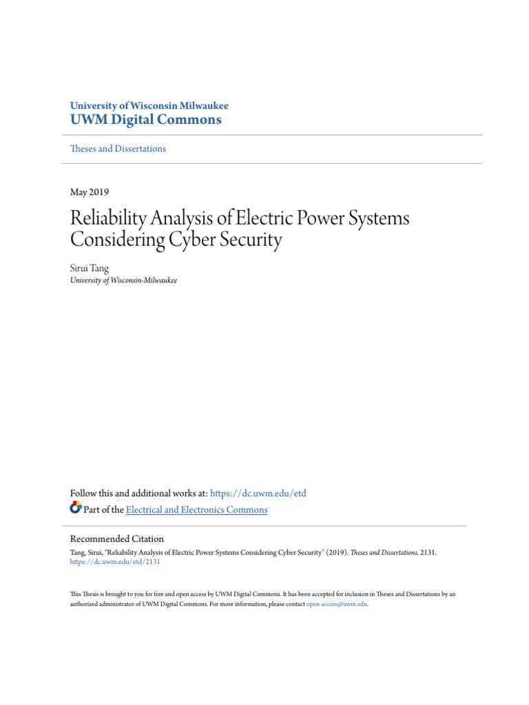 Reliability Analysis of Electric Power Systems Considering Cyber | PDF ...
