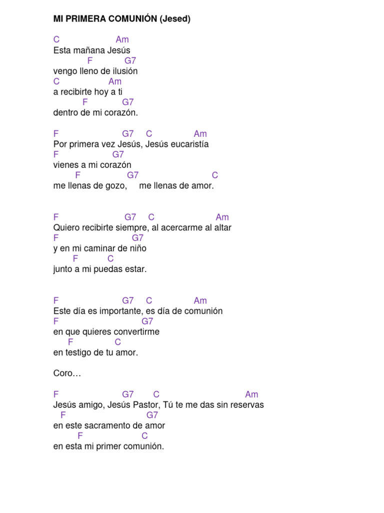 CANTOS PARA PRIMERA COMUNIÓN_Y ADORACION_ACORDES | PDF | eucaristía | Amor