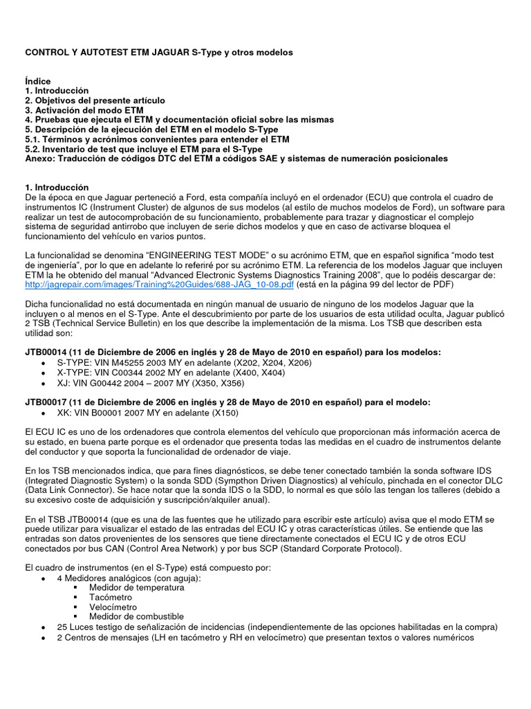 Funcionamiento del ETM en Jaguar S-Type | PDF | Sensor | Memoria de ...
