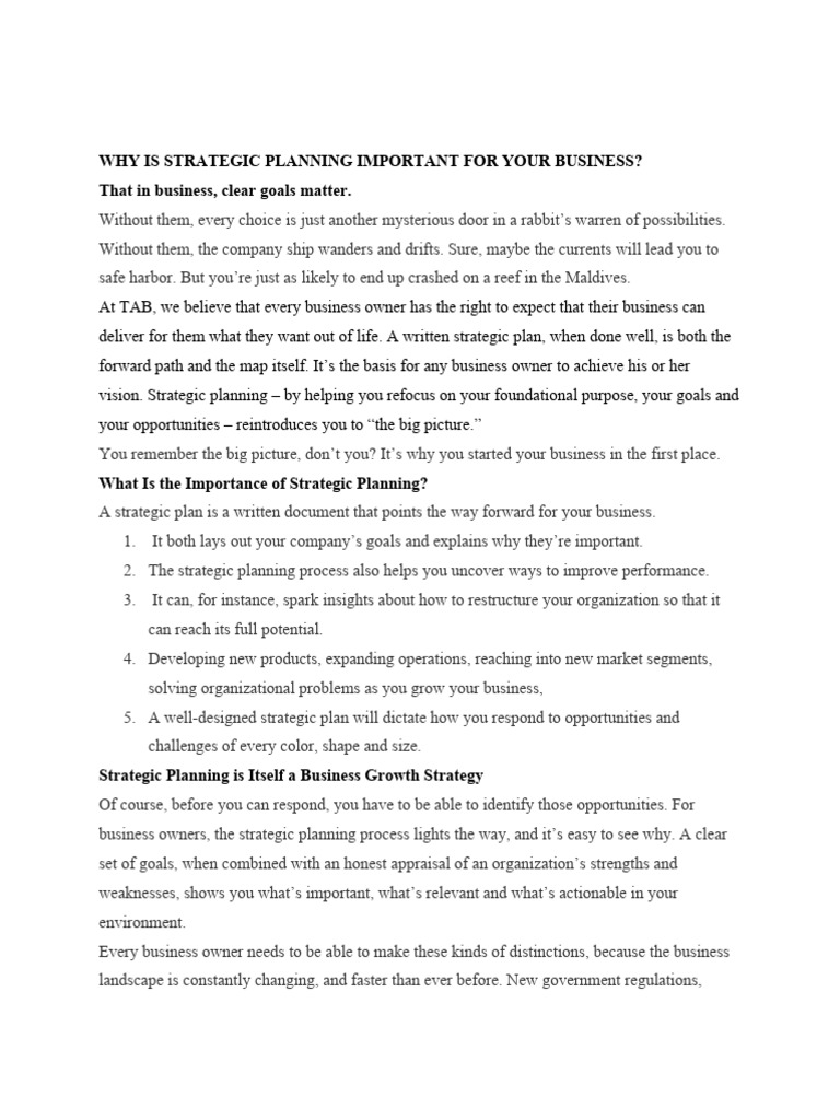 Wk 13 14 Why Is Strategic Planning Important For Your Business Pdf