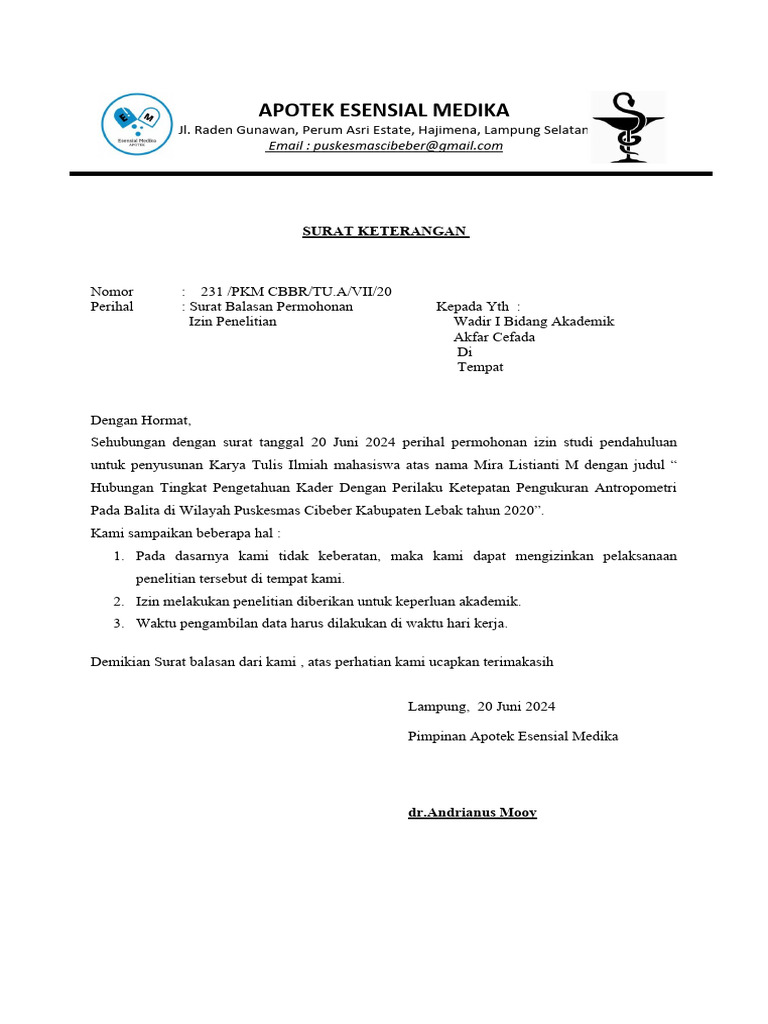 Surat Balasan Izin Penelitian Skripsi | PDF