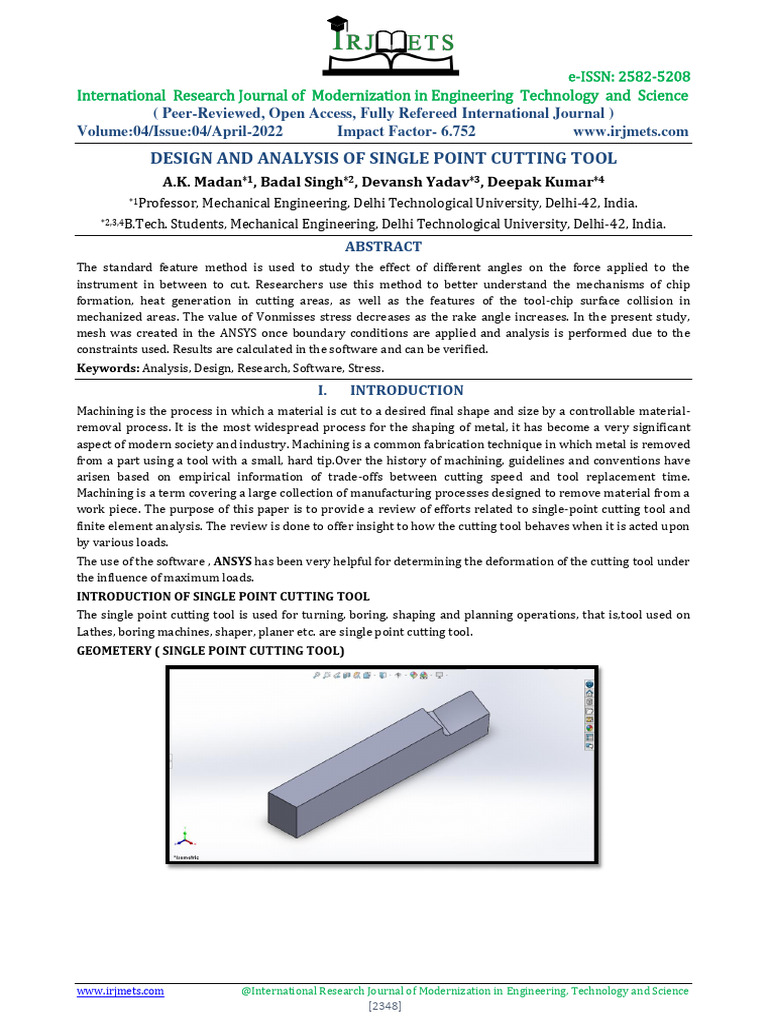 Design and Analysis of Cutting Tools | PDF | Computer Aided Design