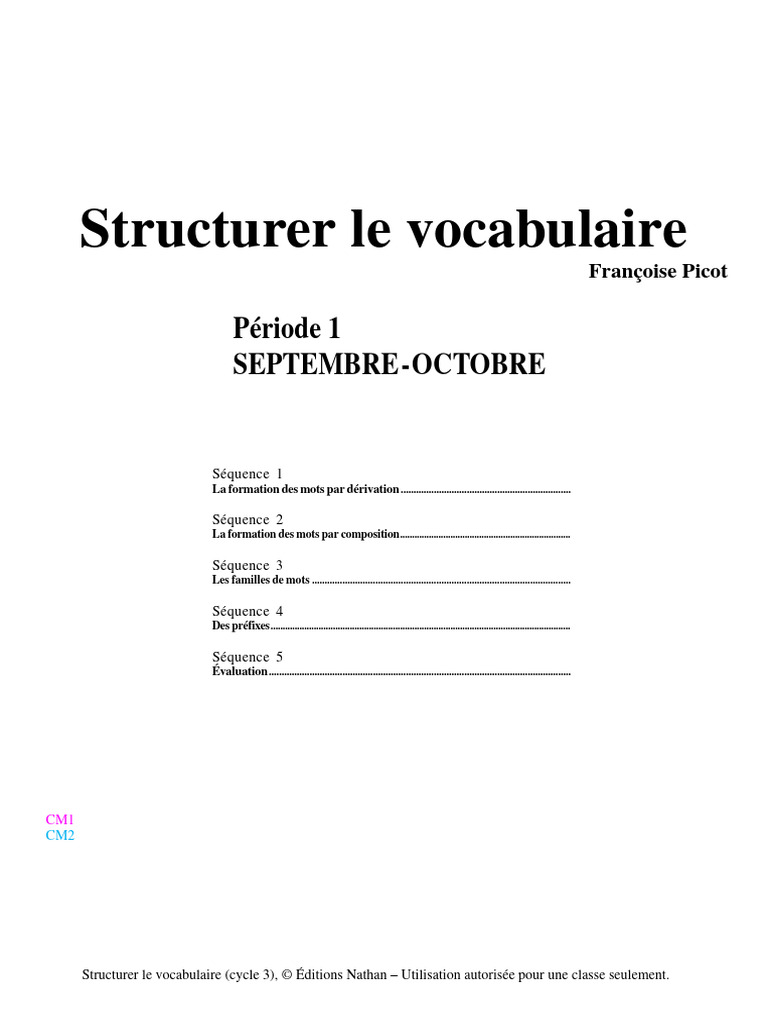 Voca Cycle 3 p1 - 0 | PDF | Morphologie linguistique | Grammaire