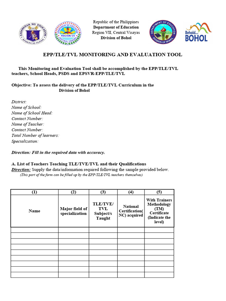Epp Tle Tvl Evaluation Tool Guide Pdf Cognition Behavior Modification