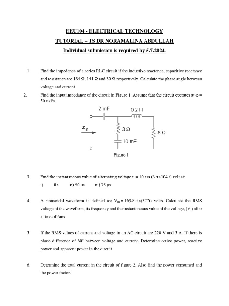 Tutorial sem 2 2023 24 part dr amalina pdf ac power