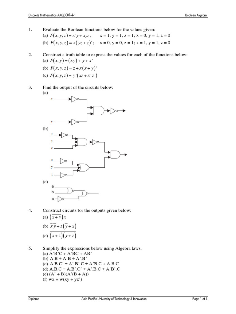 T6 Boolean Algebra | PDF | Boolean Algebra | Teaching Mathematics