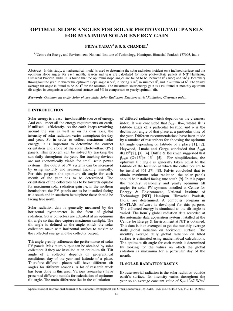Optimal Tilt Angles for Solar Panels in India | PDF | Photovoltaic ...