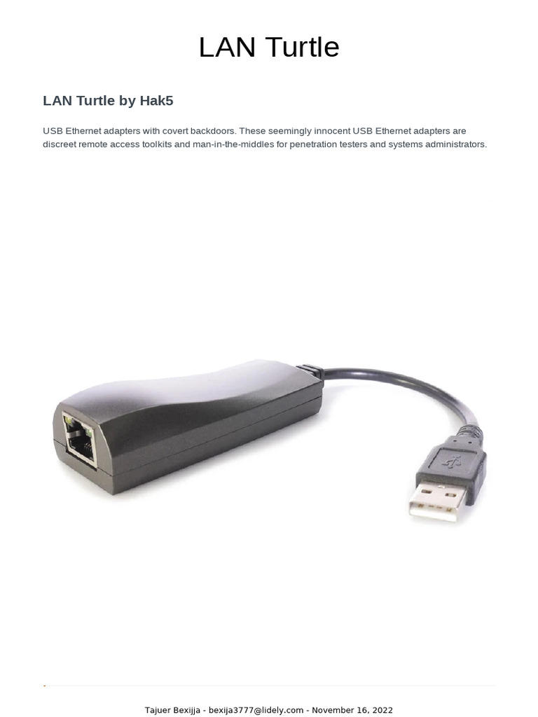 Overview of LAN Turtle by Hak5 | PDF | Secure Shell | Usb