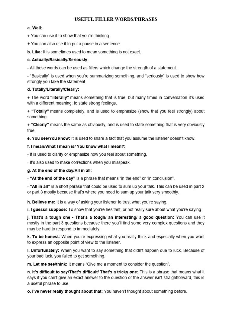 Essential Filler Words for Conversation | PDF