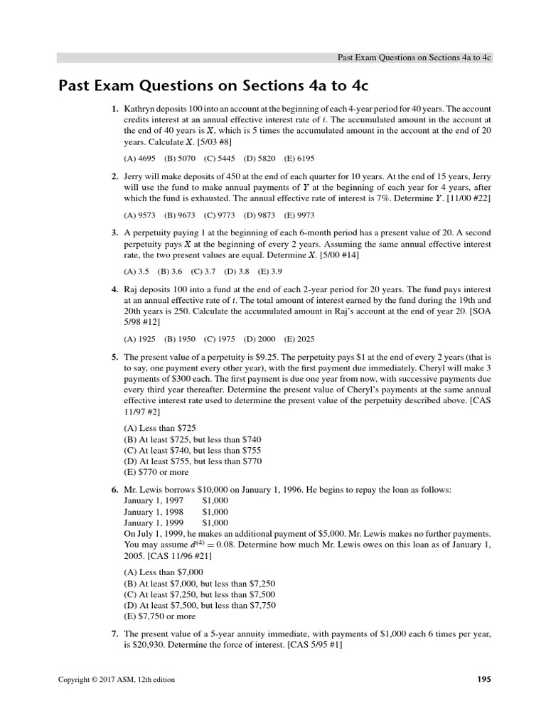 Past Exam Questions On Sections 4a To 4c | PDF | Present Value | Interest