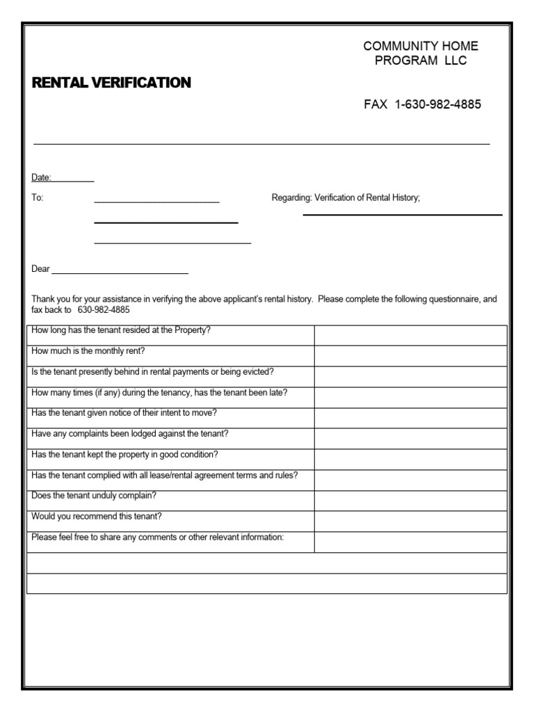 Rental History Verification Form | PDF