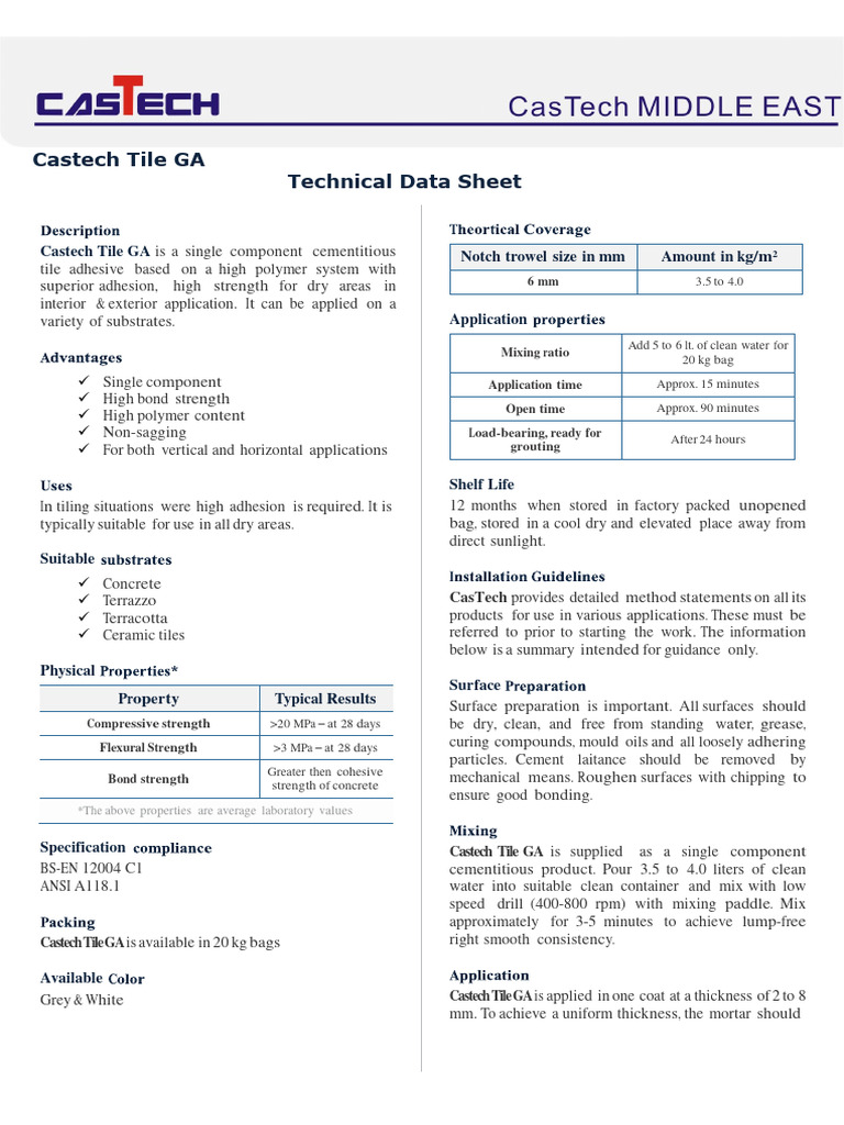 Castech-Tile-GA | PDF | Concrete | Building Engineering