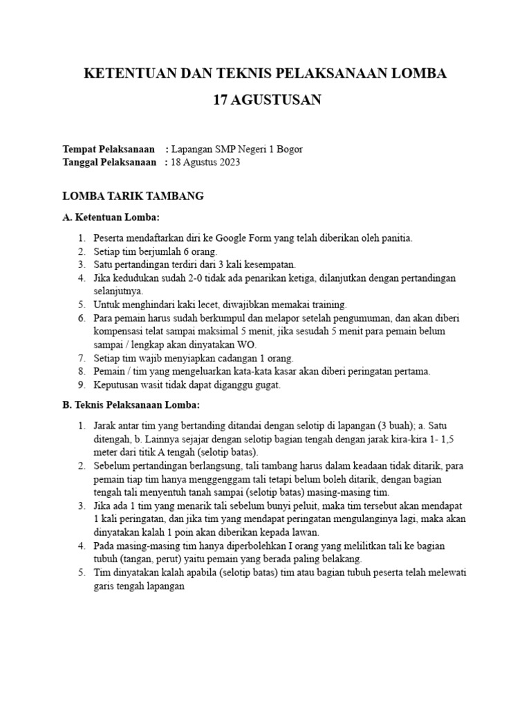 Ketentuan Dan Teknis Pelaksanaan Lomba Pdf