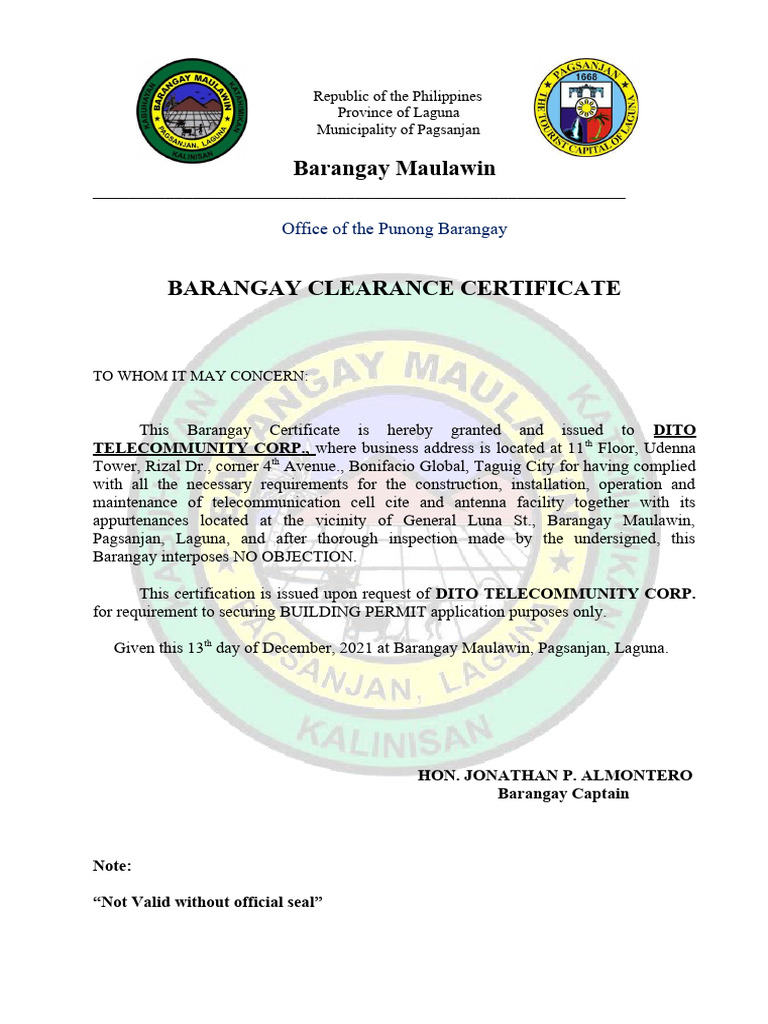 Barangay Clearance and Authorization Letters | PDF | Information And ...