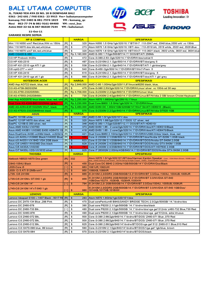 Buc Harga 11 Oktober 2011 | PDF | Intel | Computer Hardware