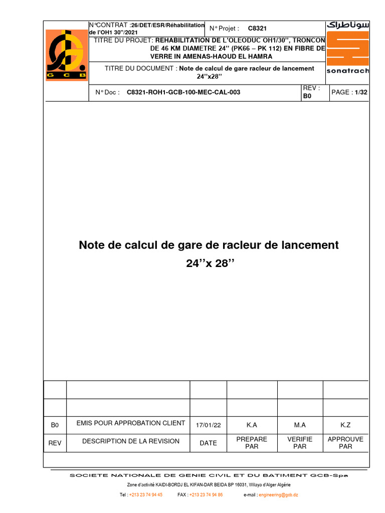 Note de calcul gare racleur 24
