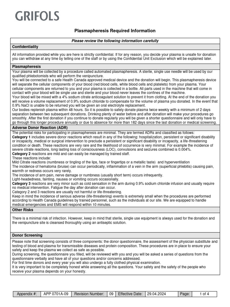 Plasmapheresis Donation Guidelines | PDF | Hepatitis C | Hiv