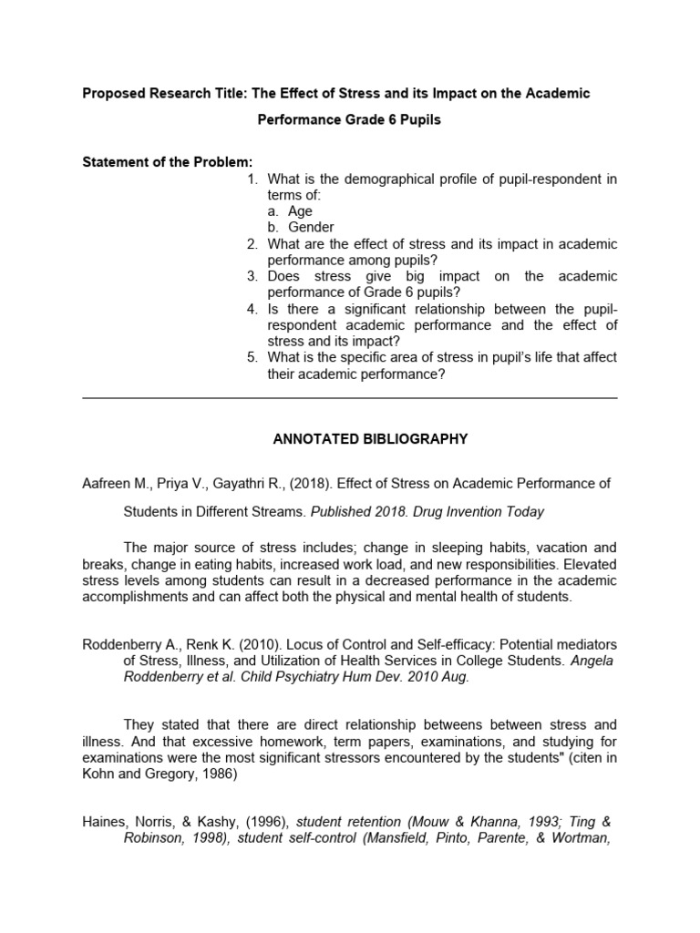 Stress Impact on Grade 6 Academic Performance | PDF | Stress (Biology ...