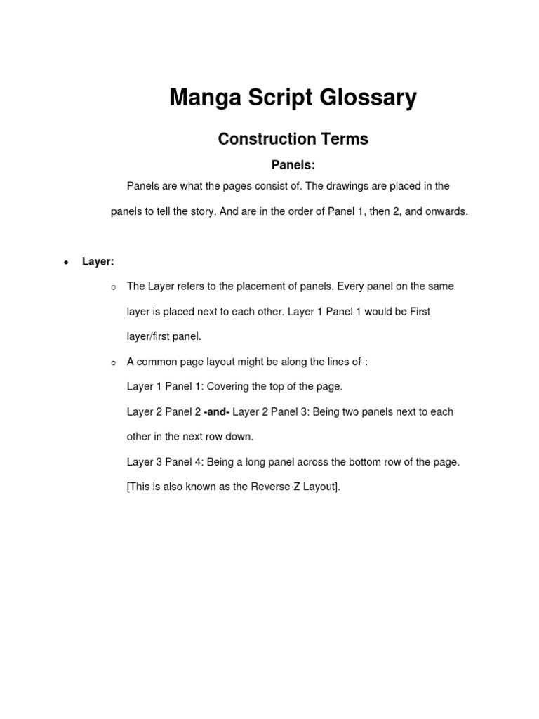Manga Script Glossary PDF Camera Narration