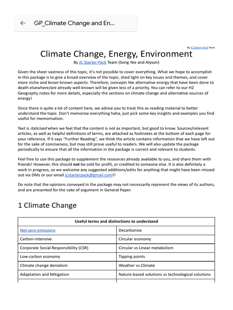 GP - Climate Change and Environment Content Package | PDF | Cost Of ...