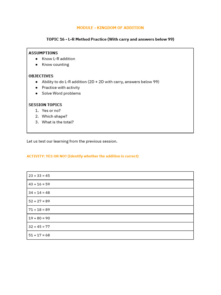 Practice of L-R Addition | PDF | Cognition